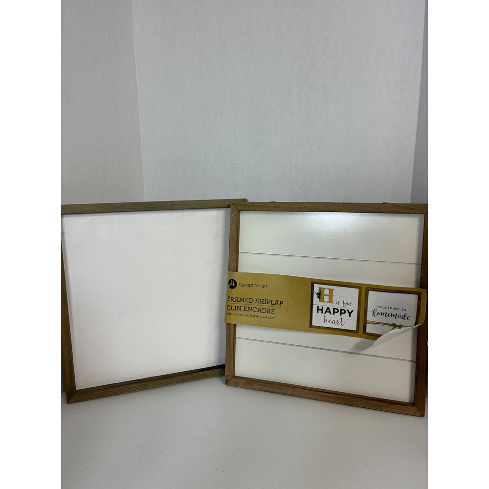 Hampton Art Framed Shiplap and ArtMinds Wood Plaque Set 16x16 White DIY Decor